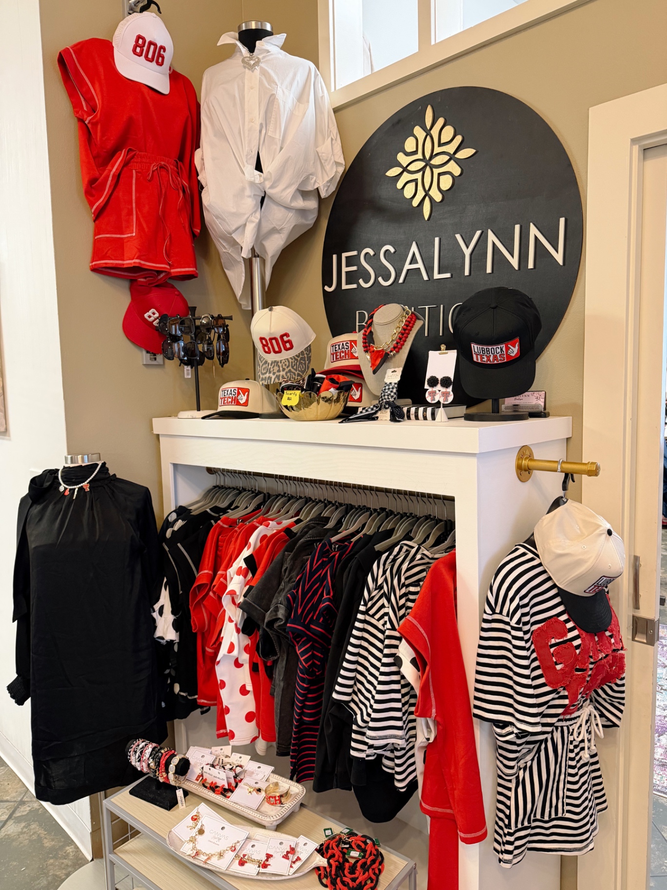 Texas Tech game day display at Jessalynn Boutique